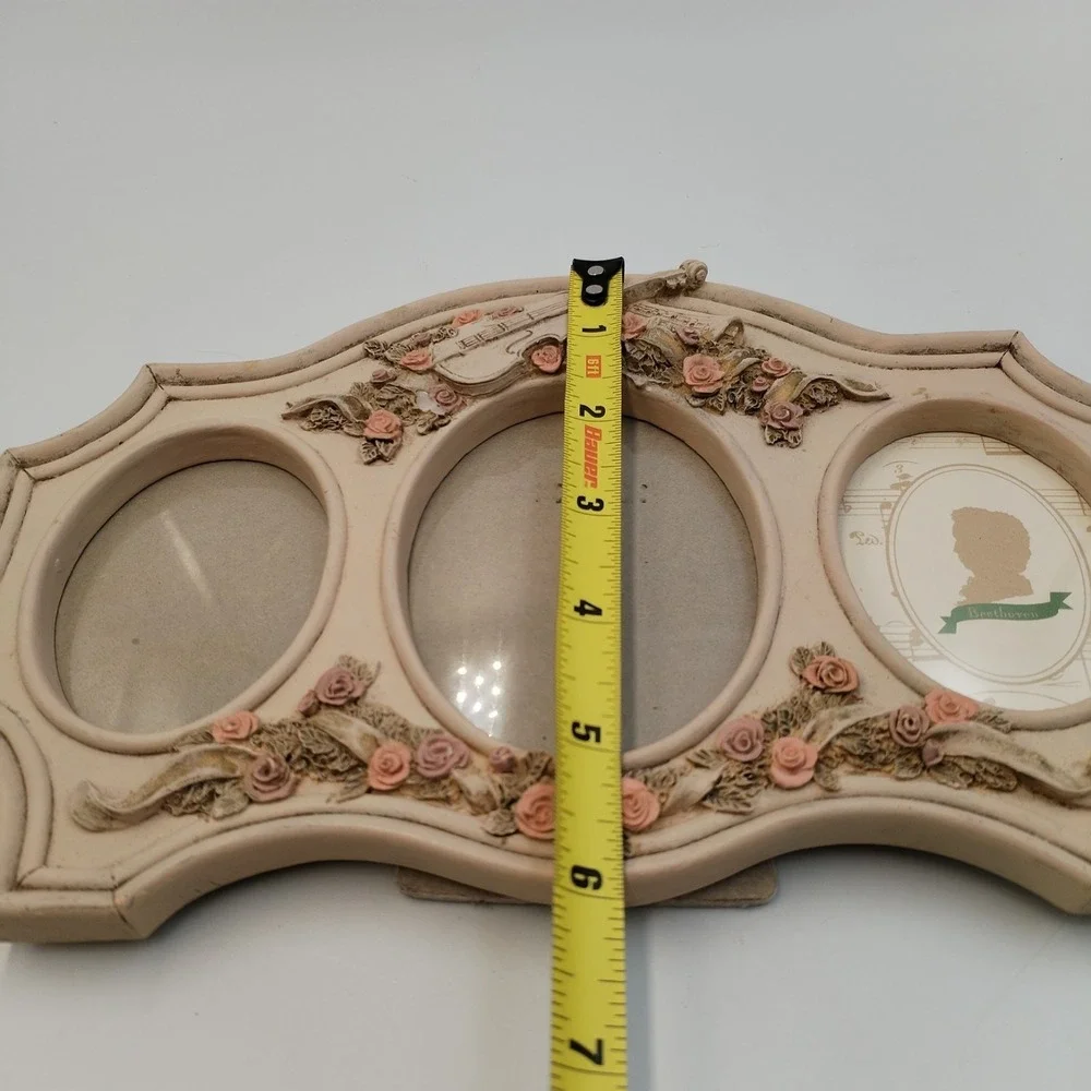 VTG‎ 1996 Figi Graphics Music Lover 3D Resin Frame Violin Roses Triple Oval 9.5